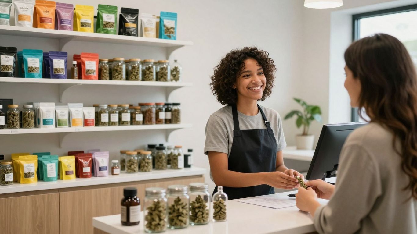 Bellingham dispensary interior with products and staff.