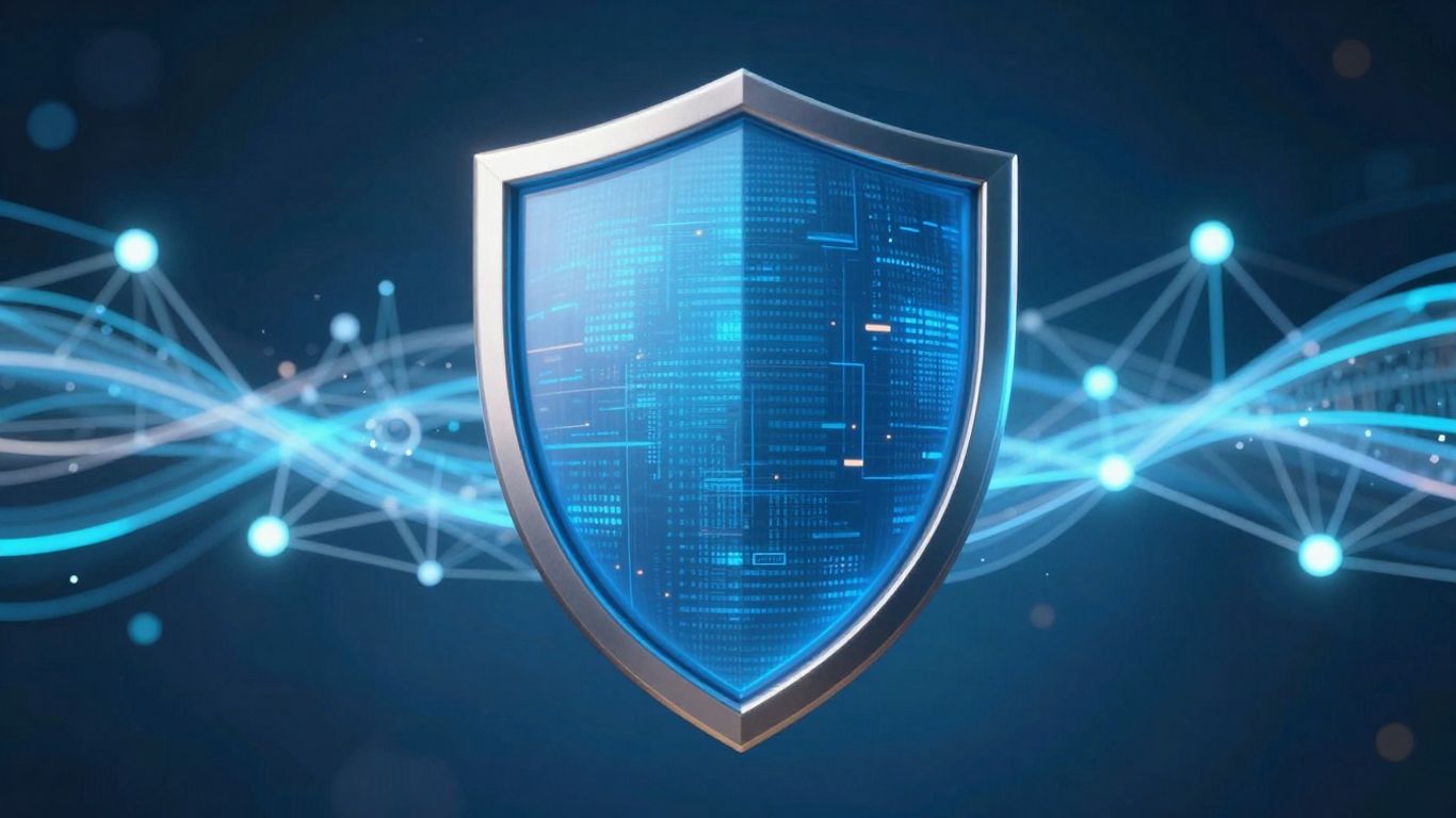 Digital shield protecting network nodes from cyber threats.