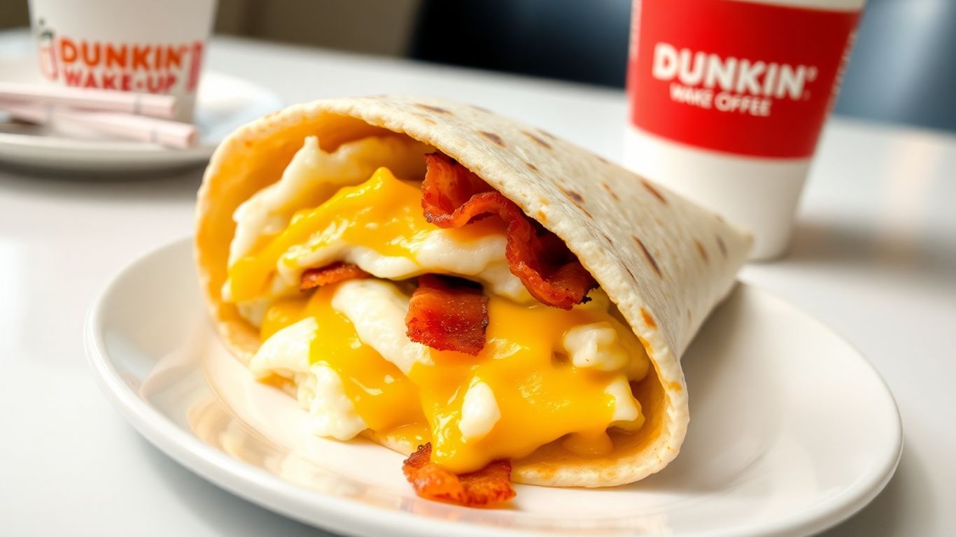 Dunkin Wake-Up Wrap with coffee on breakfast table