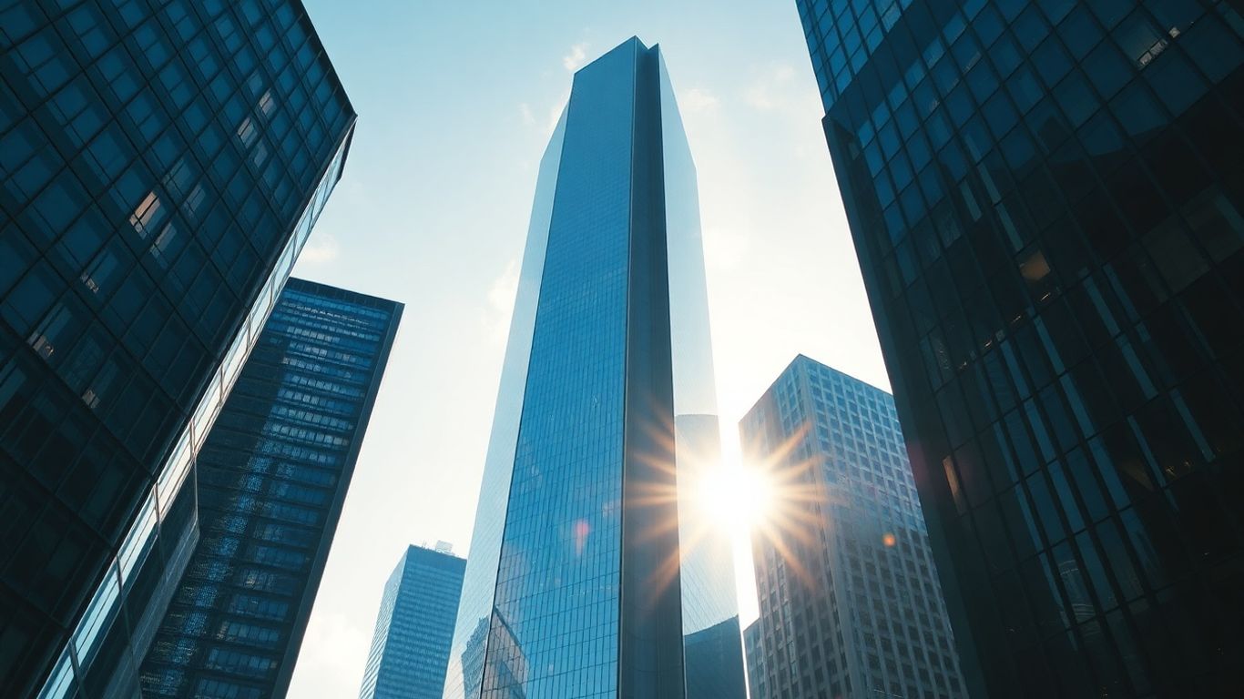 Skyscrapers symbolizing financial power and wealth.