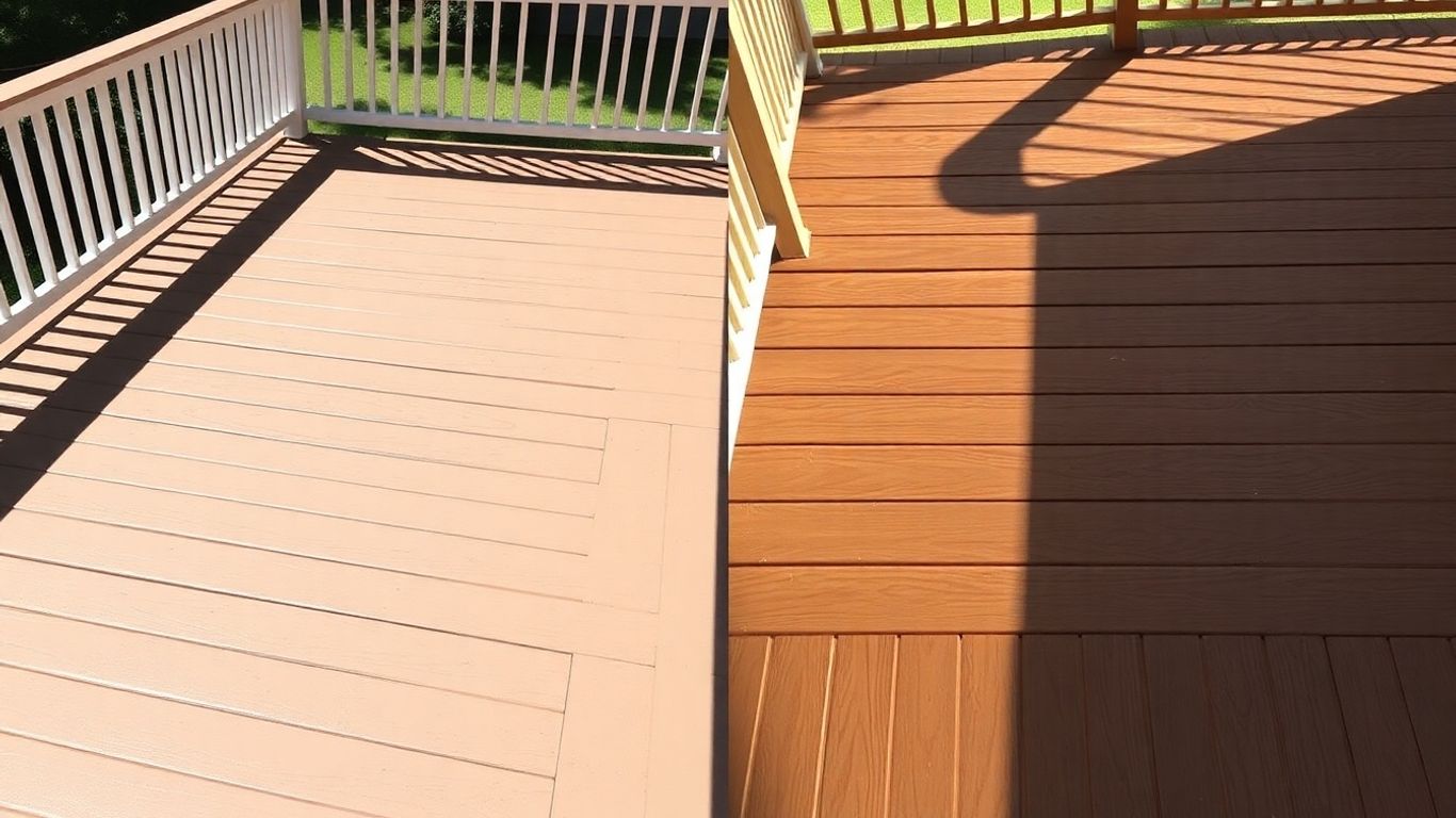 Painted deck versus stained deck comparison.