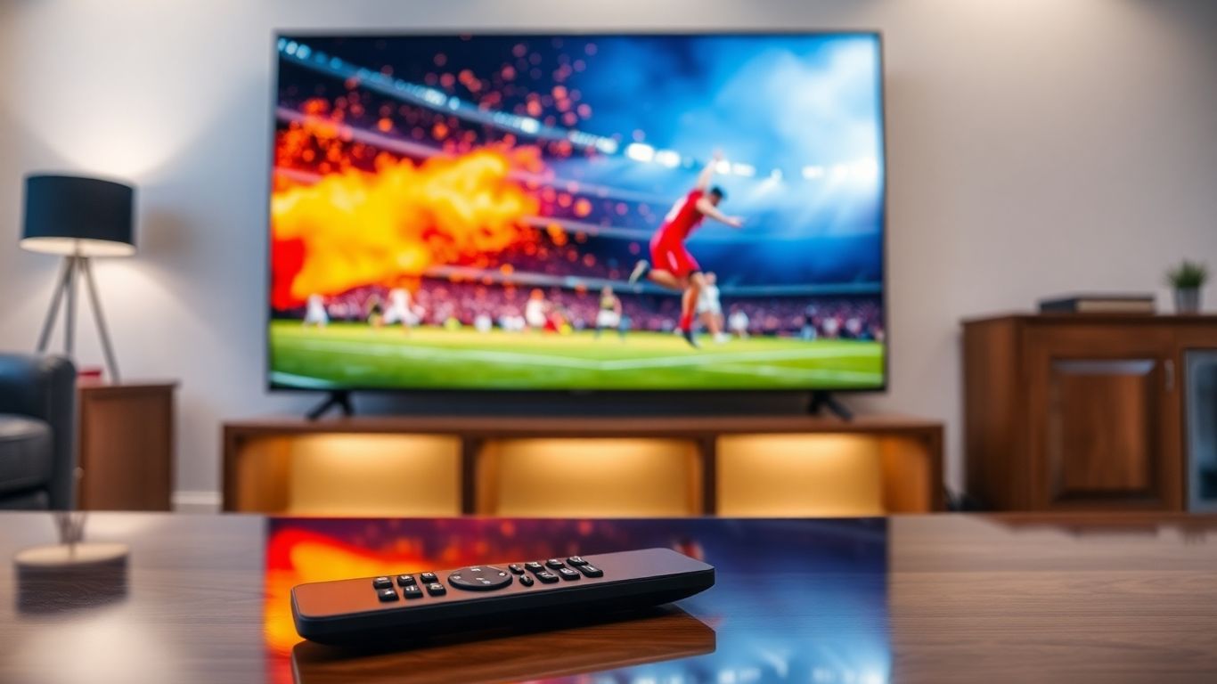 Écran de télévision diffusant un événement sportif en haute définition.