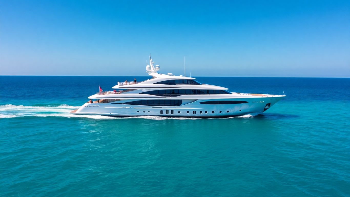 Superyacht sailing on a clear blue ocean.