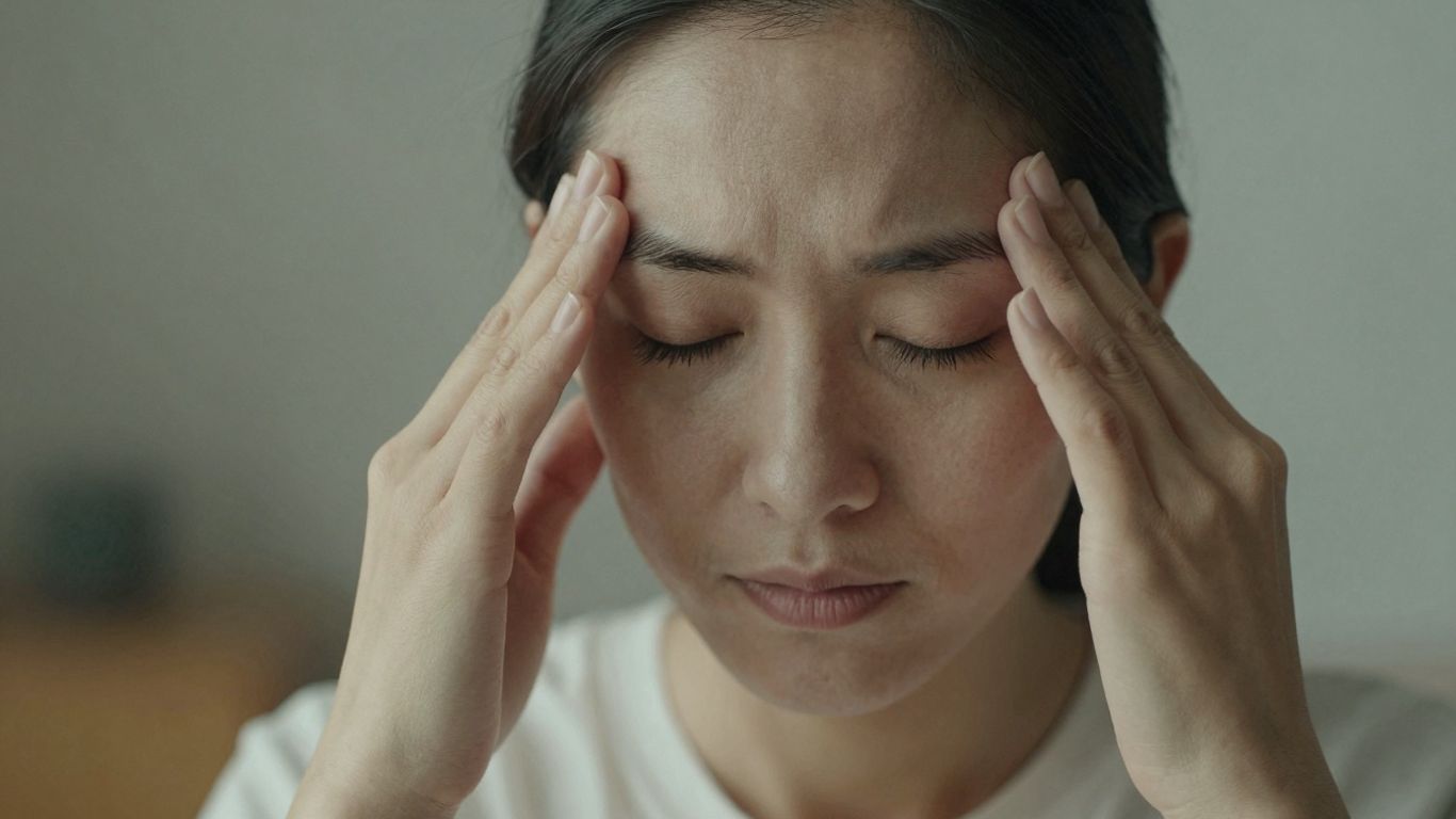 Person tapping head for emotional well-being