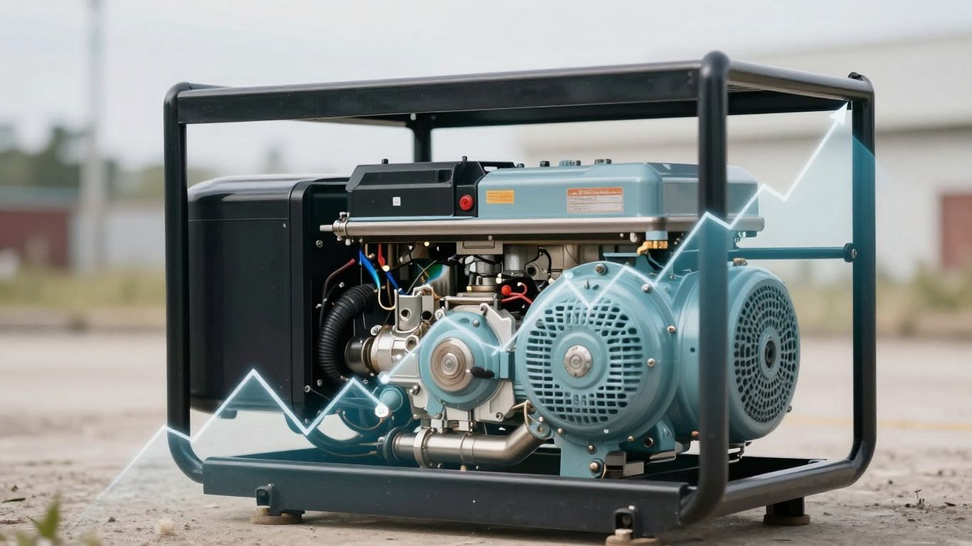 Diesel generator with a price chart overlay.
