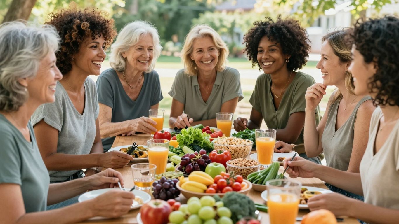 Frauen genießen gesunde Lebensmittel im Freien