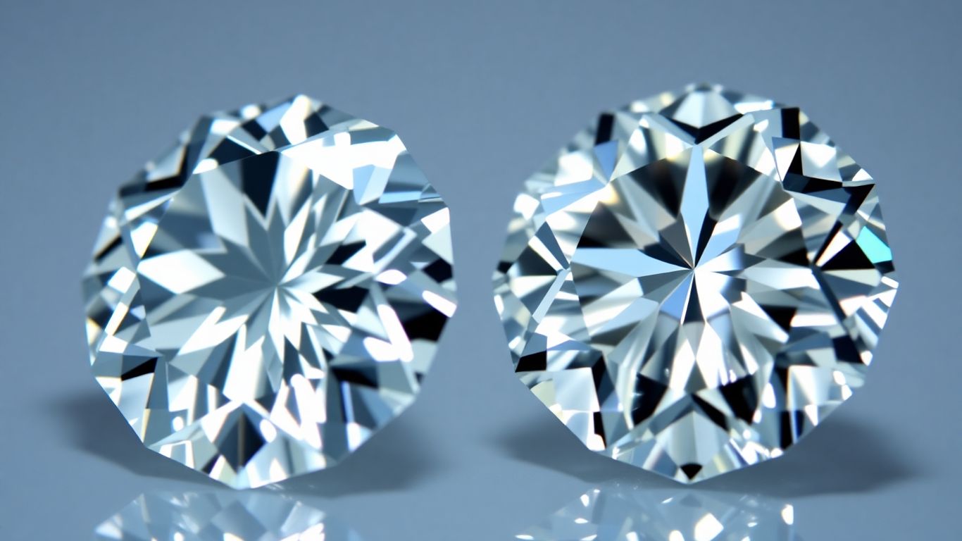 Moissanite and diamond comparison, showing sparkle and cut.