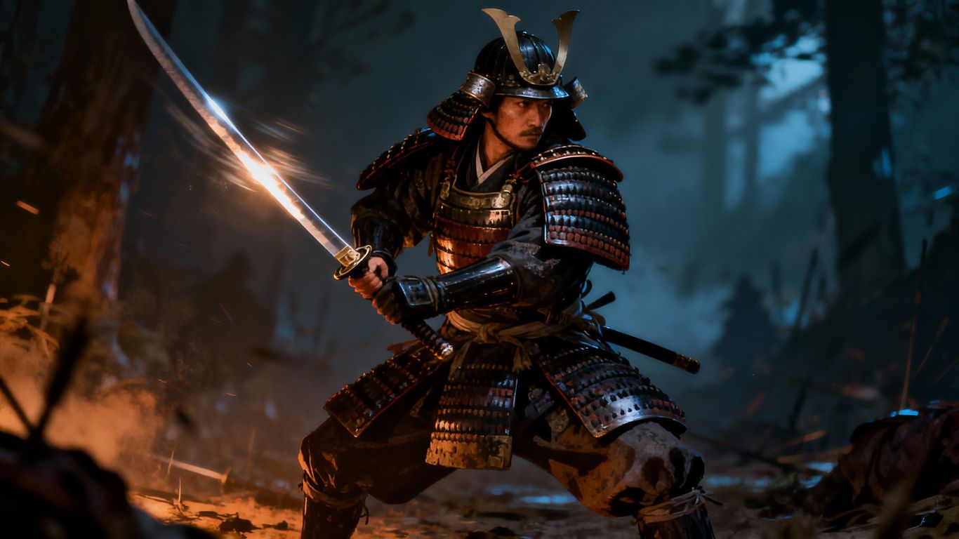 Samurai warrior with katana, ready for combat.