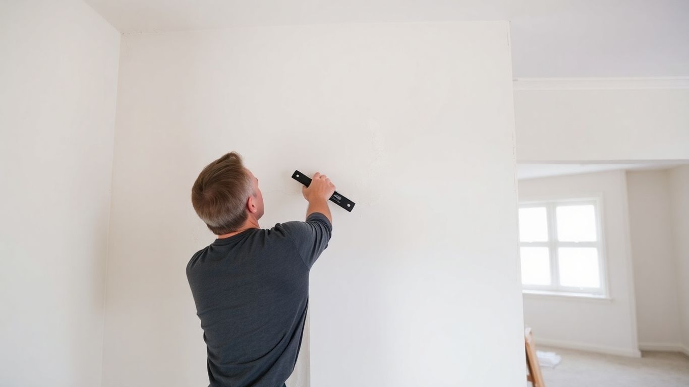 Plasterer smoothing a wall with a trowel.