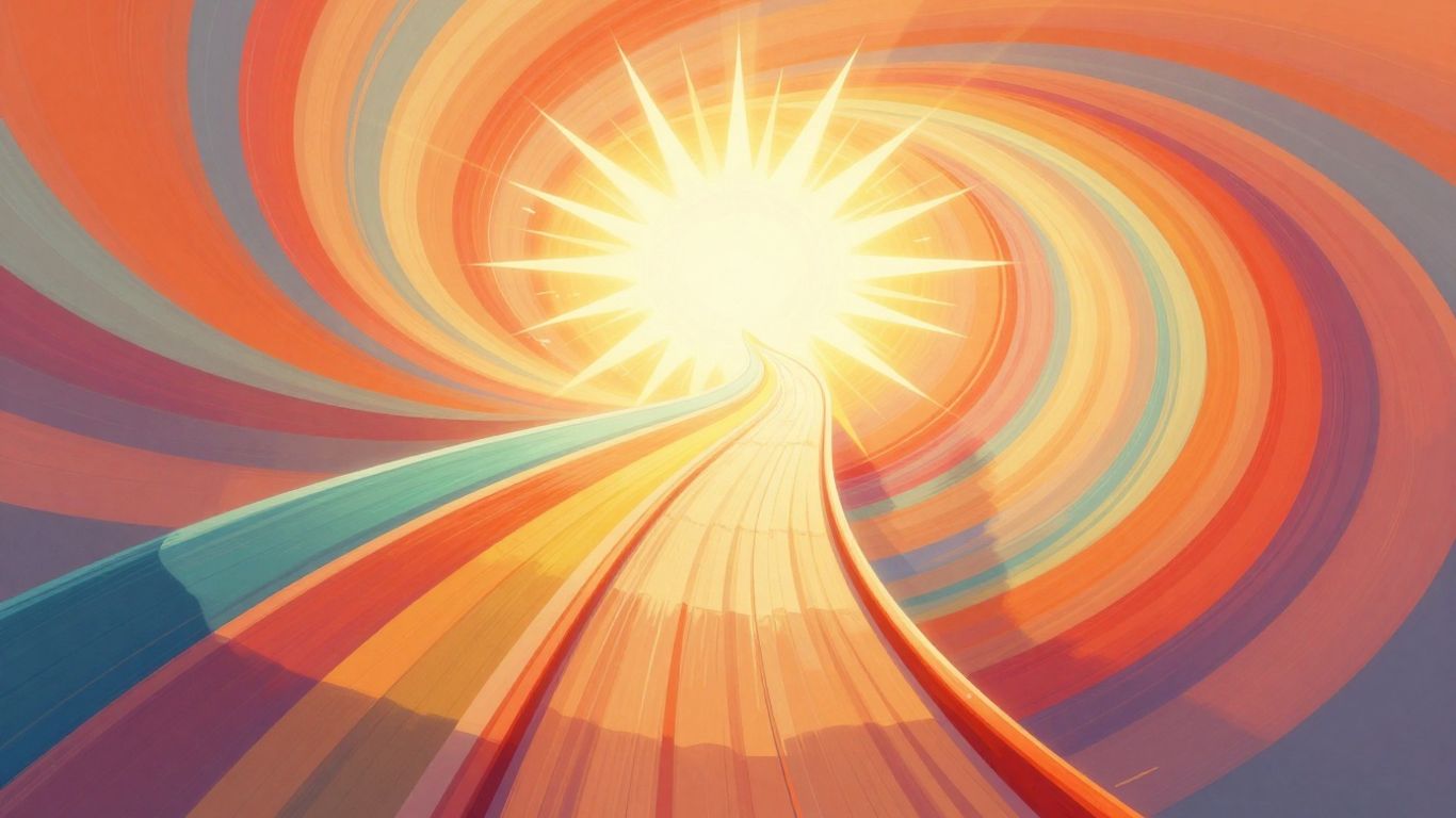 Abstract upward path with a bright burst of light.