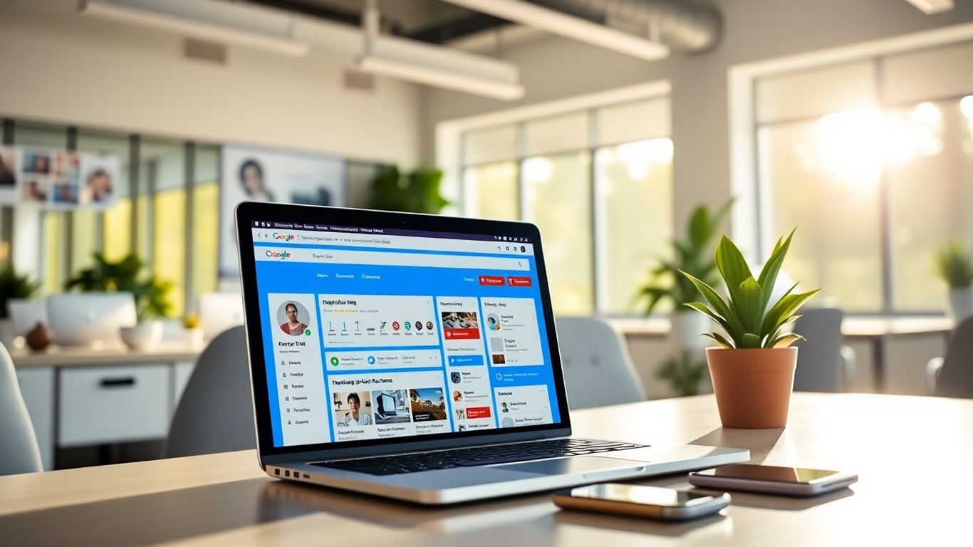 Google Business Profile dashboard on a laptop screen.