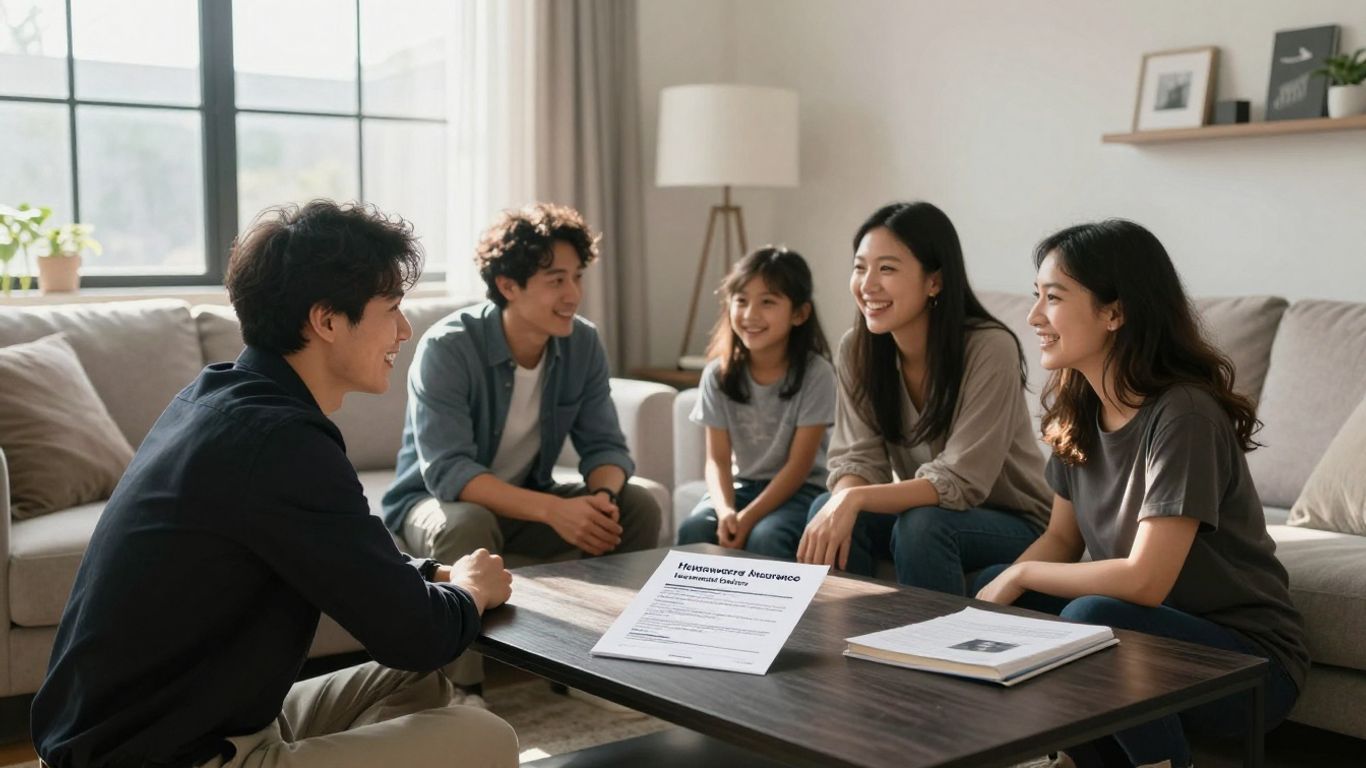 Familia feliz en casa con seguro de hogar.