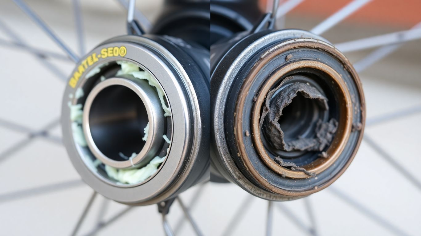 Bicycle hub with clean bearing and damaged seal.