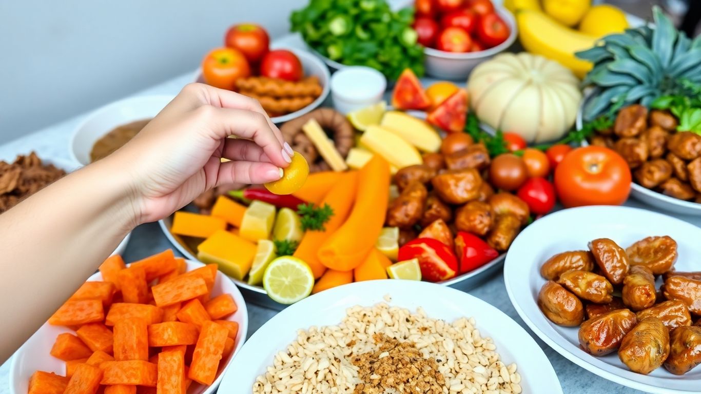 อาหารฮาลาลหลากหลายชนิด จัดวางอย่างสวยงามน่ารับประทาน