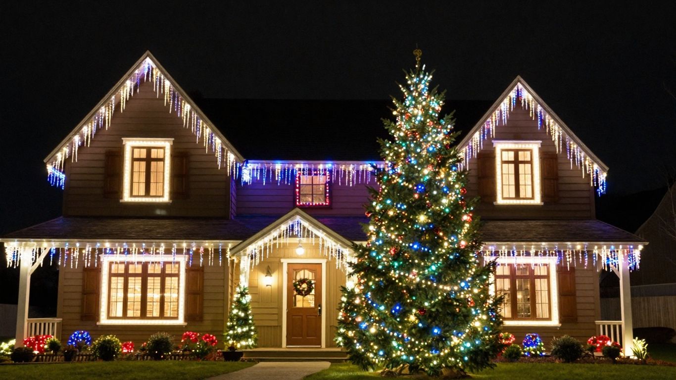 House decorated with bright Christmas lights in St. Peters.