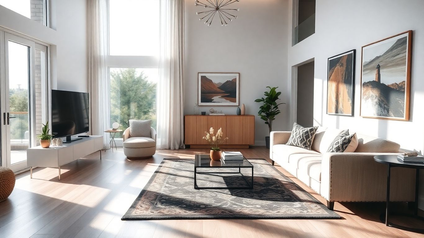 Casa moderna con muebles elegantes y luz natural.