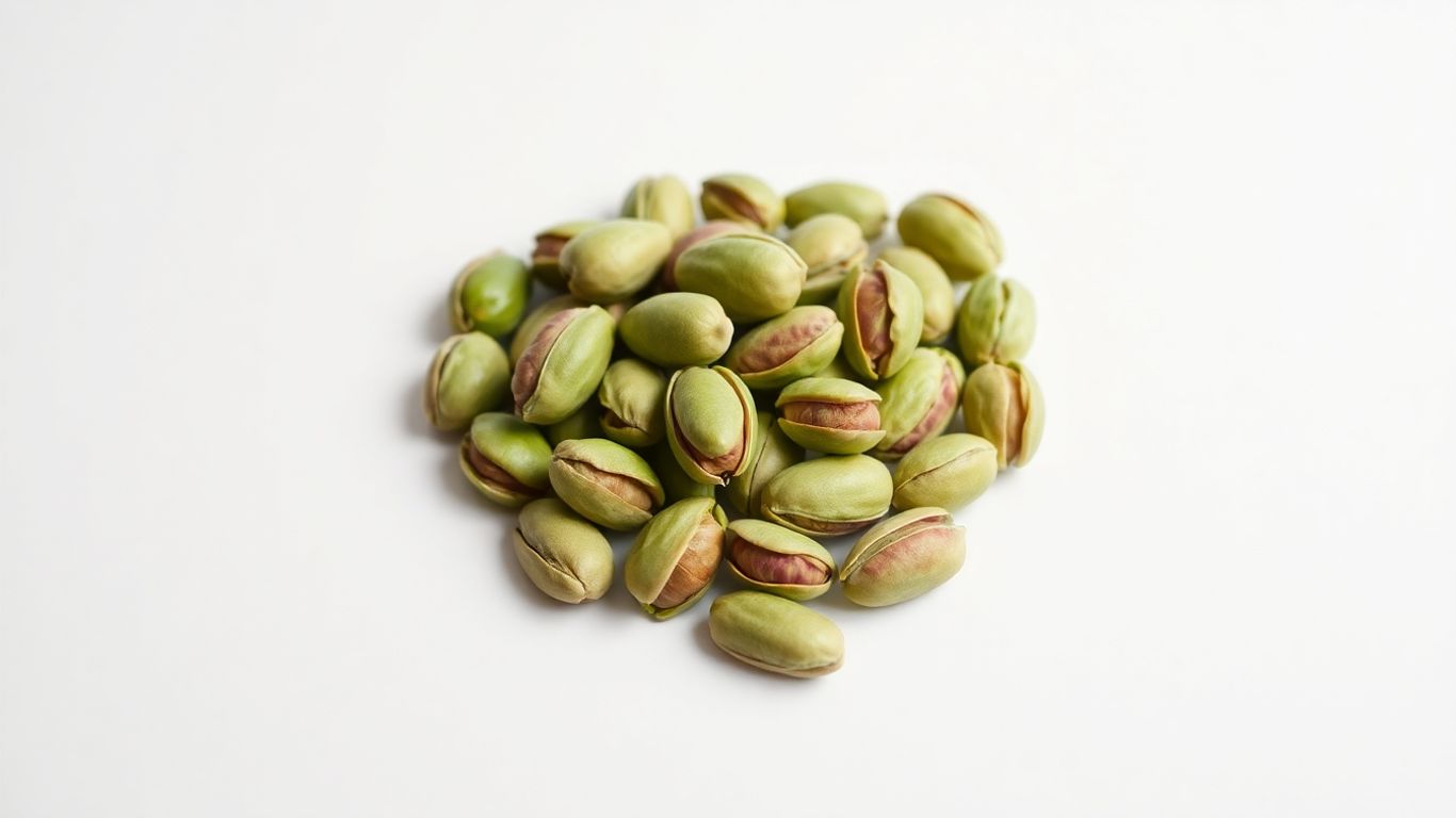 Shelled pistachios with vibrant green kernels.