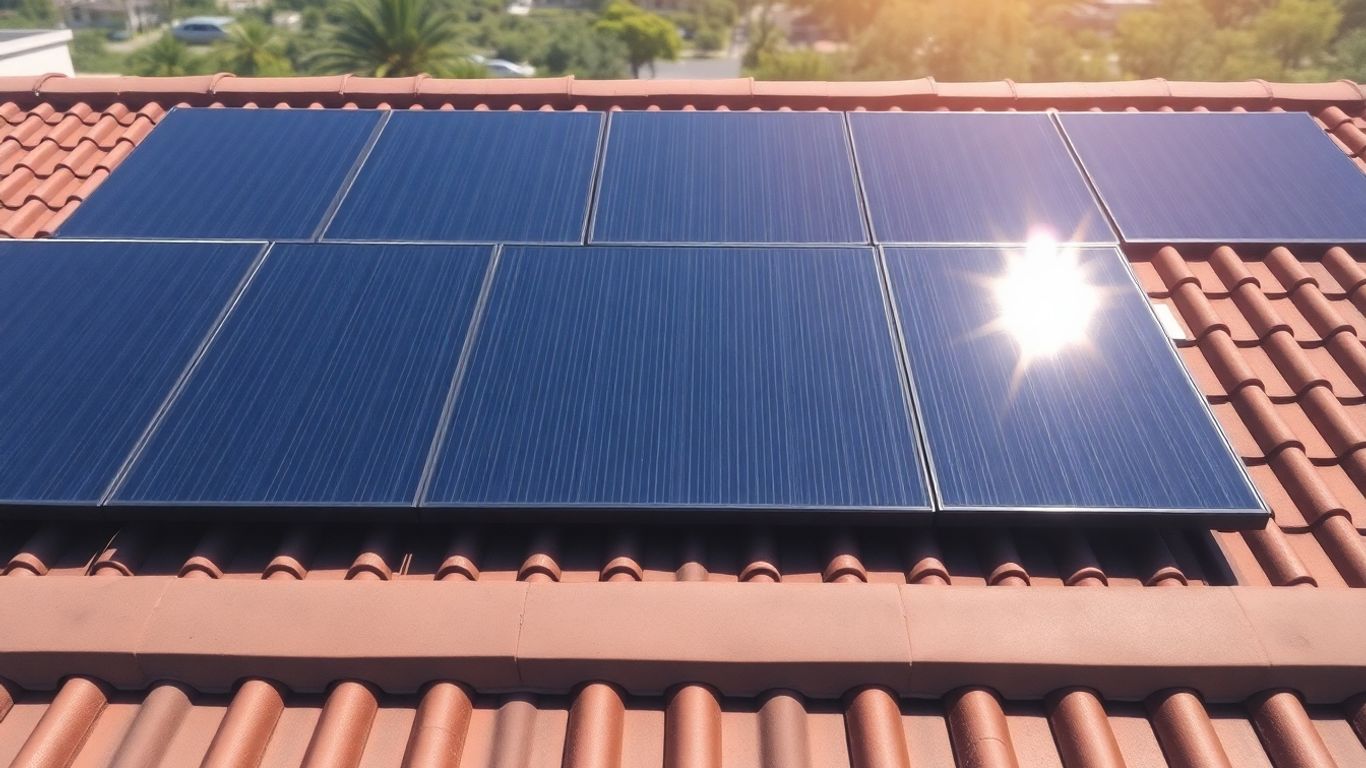 Panneaux solaires sur un toit ensoleillé.