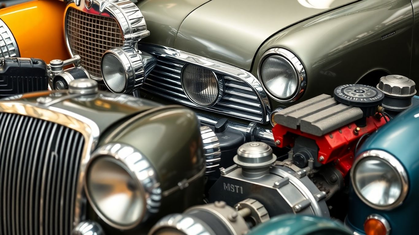 Collection of vintage Mini Cooper car parts