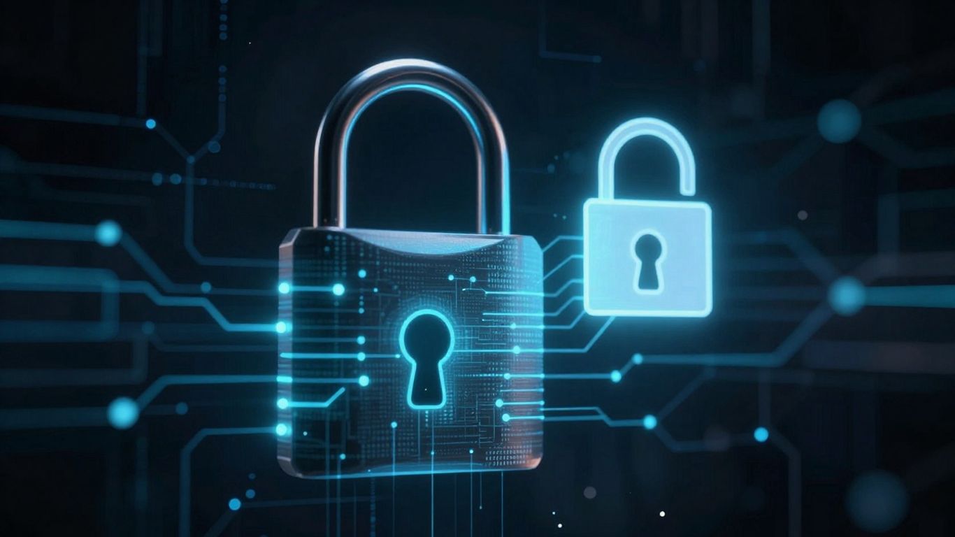 Cadeado digital com circuitos quânticos protegendo dados.
