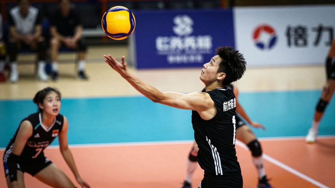 Jucători de volei în acțiune, lovind mingea.