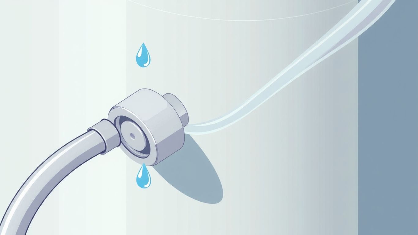 Water heater leaking from pressure release valve, isometric view.