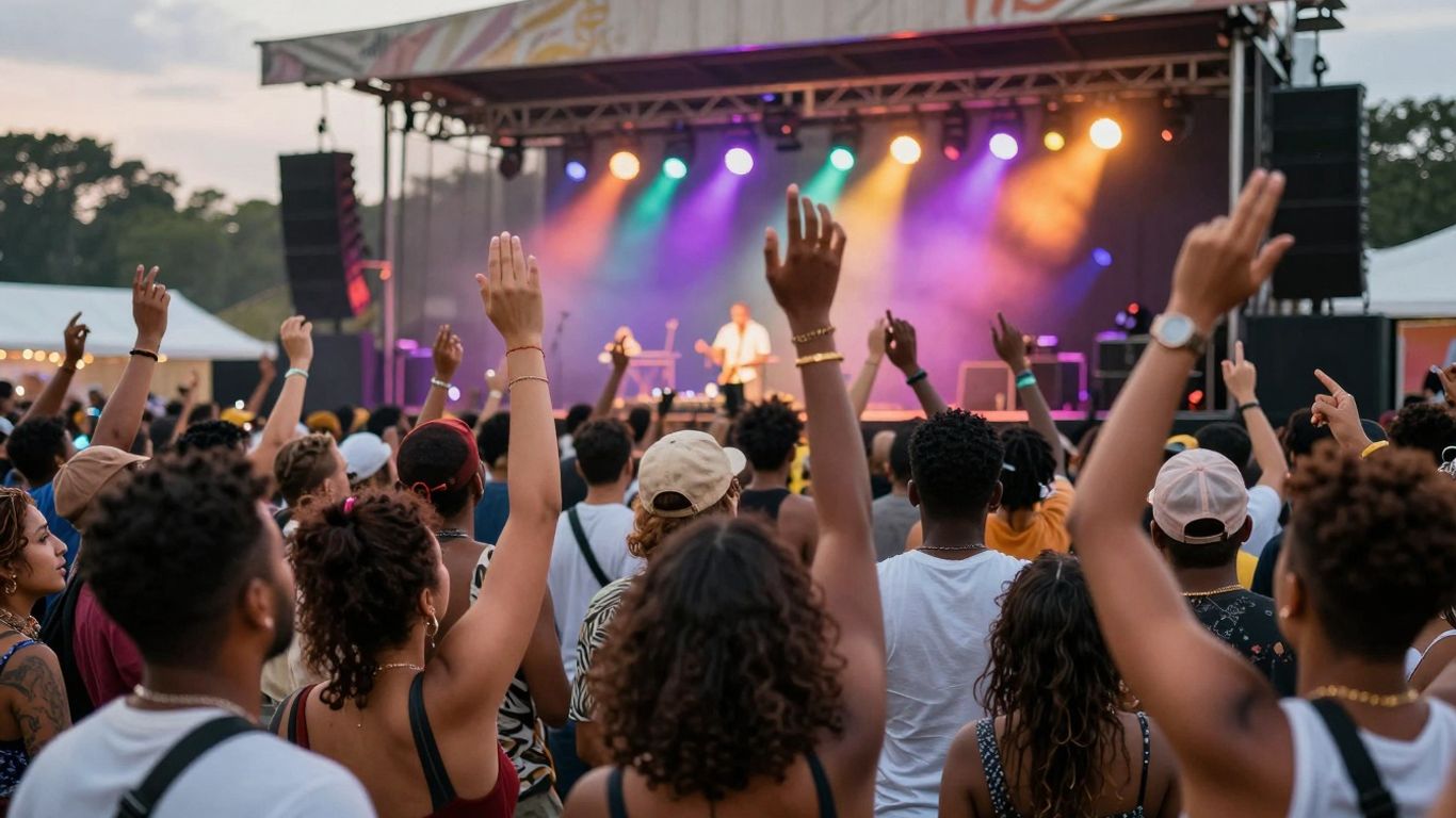 Diverse crowd enjoying a hip-hop festival performance.