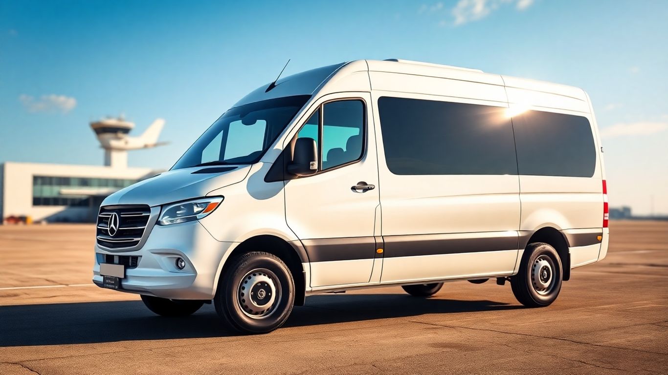 Minibus at airport terminal