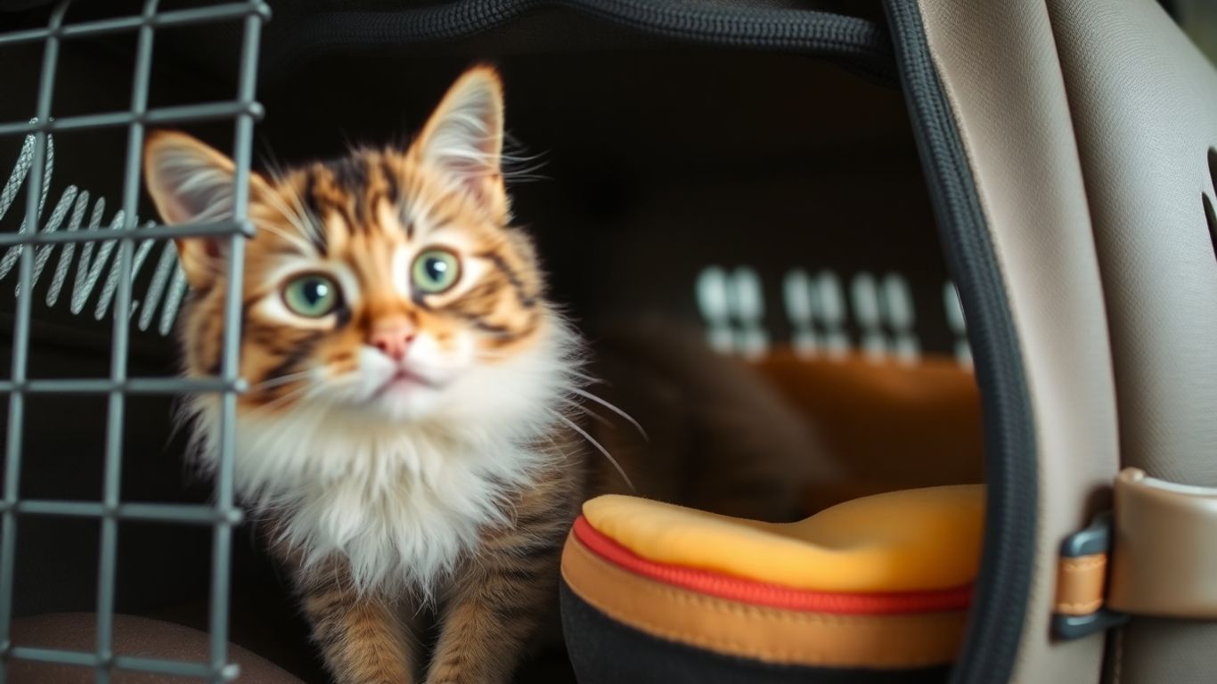 Cat looking out of a comfortable and secure carrier.