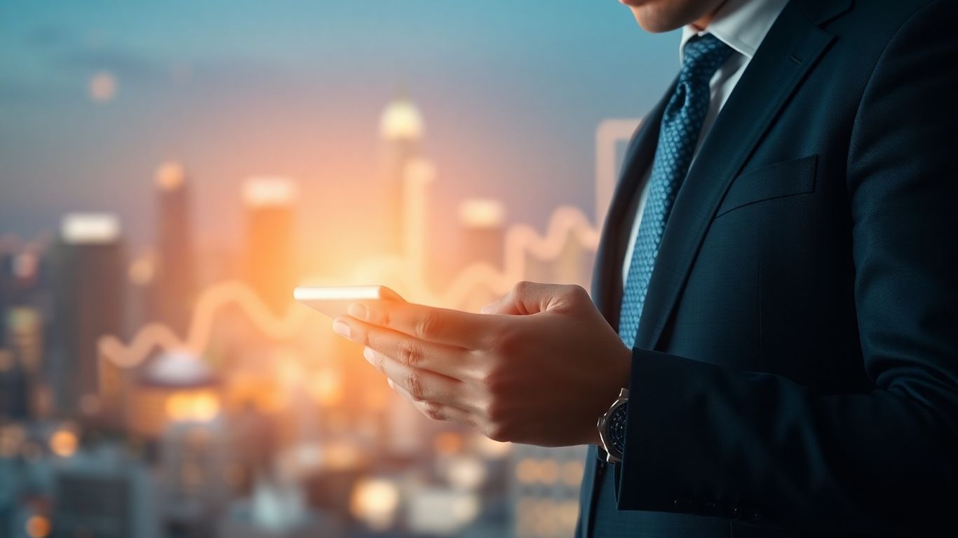 Financial management concepts visualized with abstract data and city background.