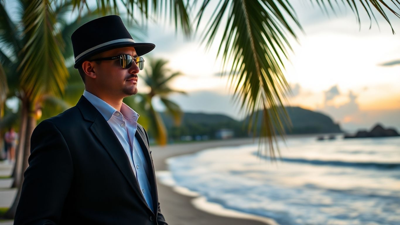 Bodyguard ensuring safety on a Bali beach at sunset.