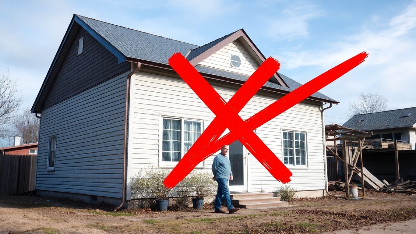 Casa inhabitable con marca de X roja.