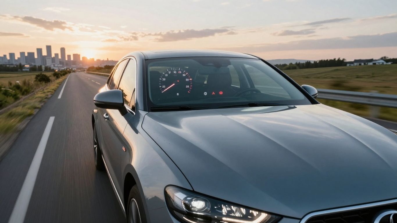 Car driving on road with mileage counter