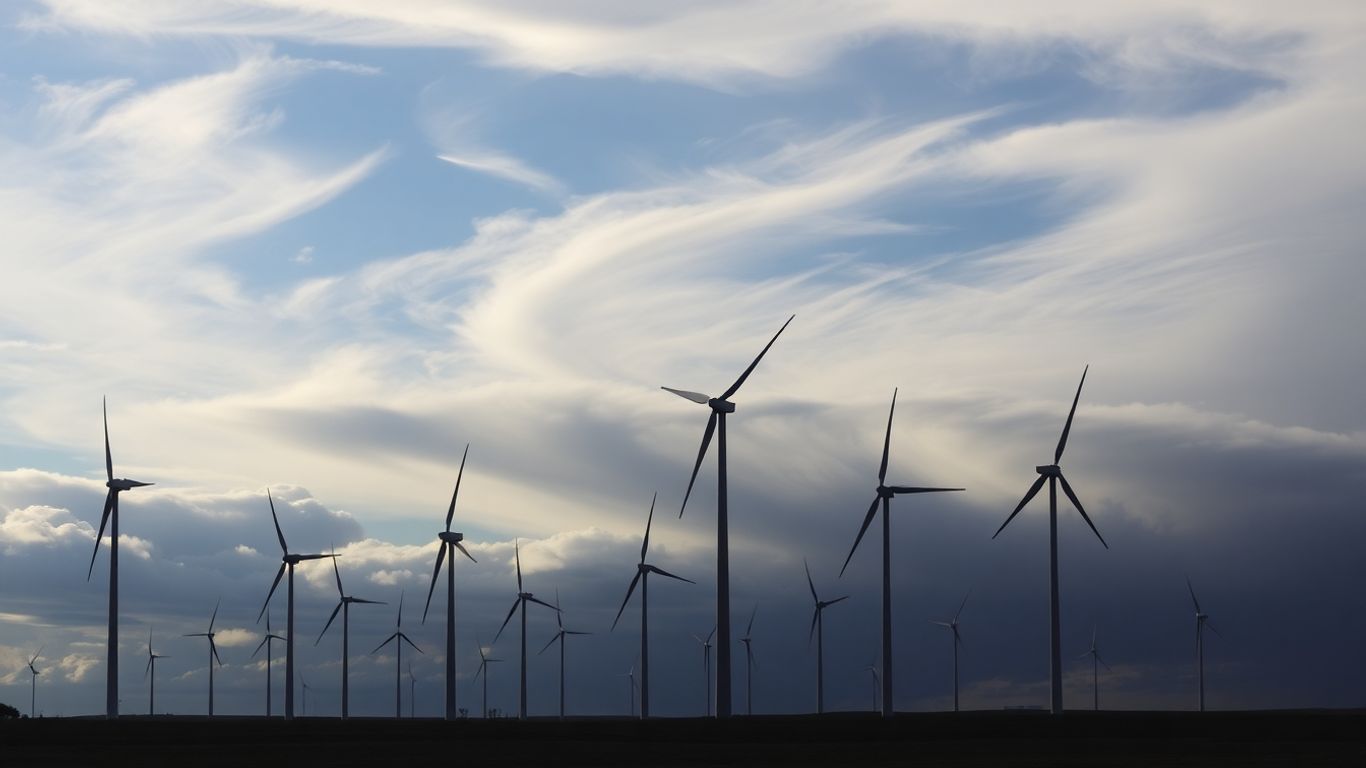 Alberta wind turbines, some incomplete, under cloudy sky.