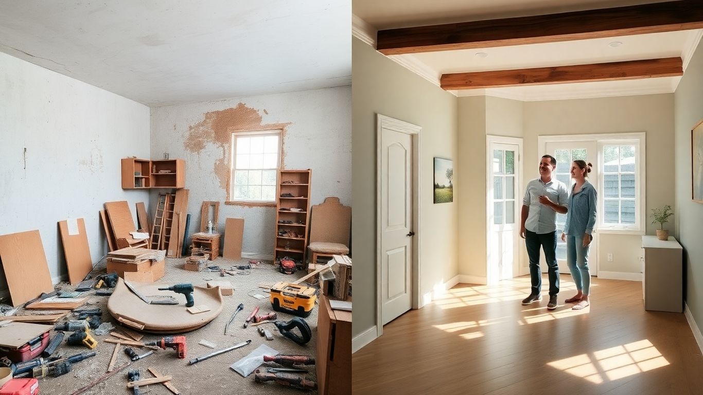 Professional home renovation versus messy DIY project.