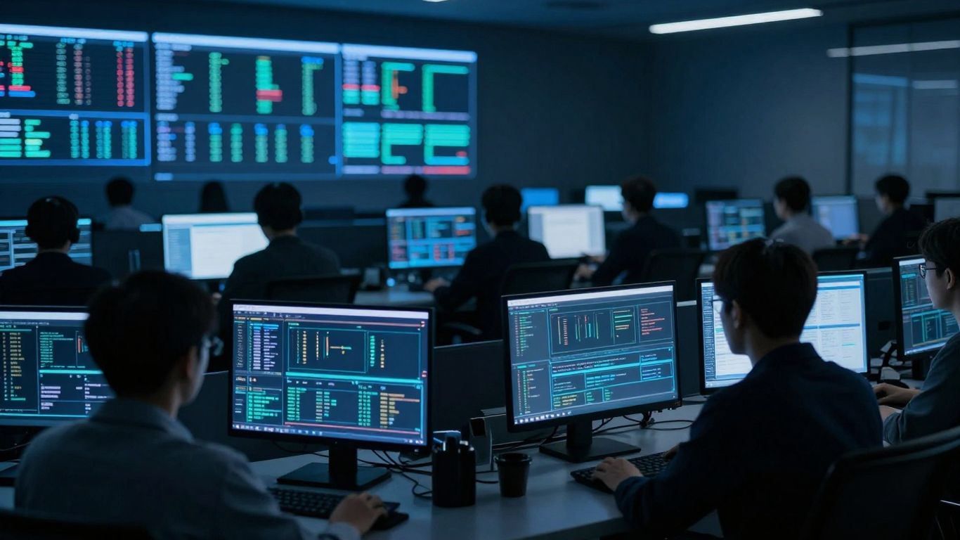 Cybersecurity professionals monitoring advanced threat detection systems.