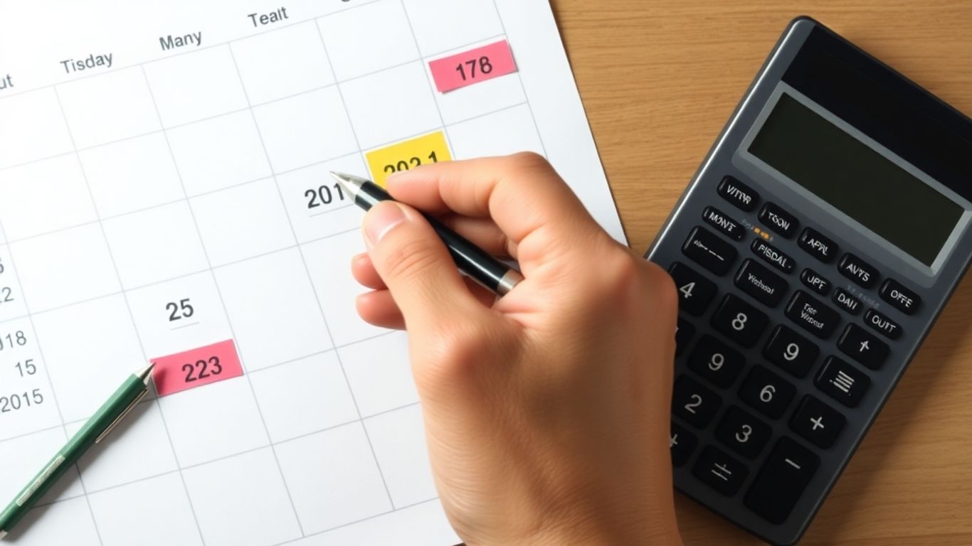 Calendário com datas e calculadora para subsídio de férias.