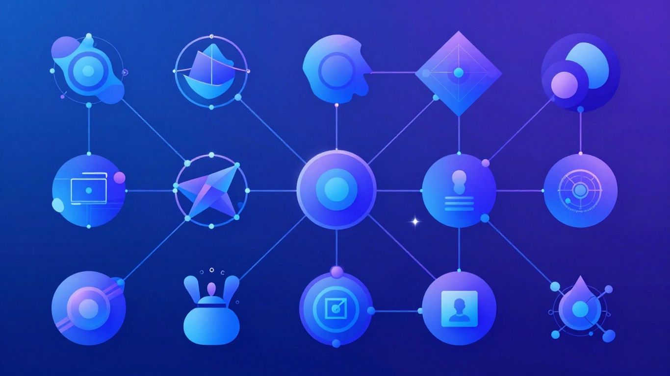 Infographic of interconnected AI domains and concepts.