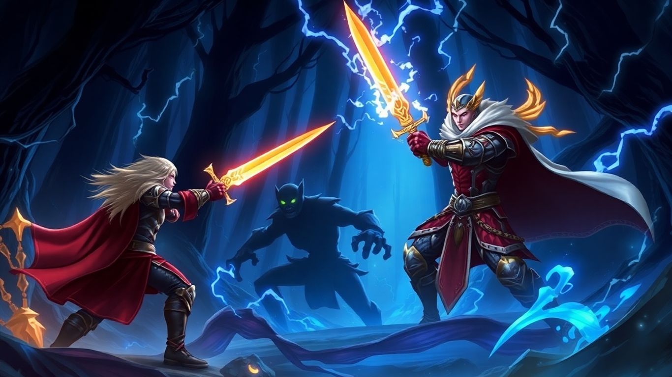 Eternium warrior fighting monsters in a mystical forest.