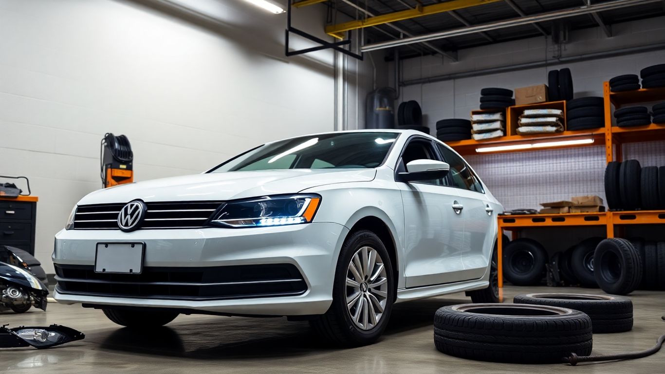 Volkswagen Jetta with parts displayed in Australian garage