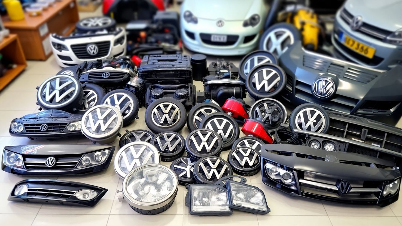Volkswagen car parts arranged for delivery.