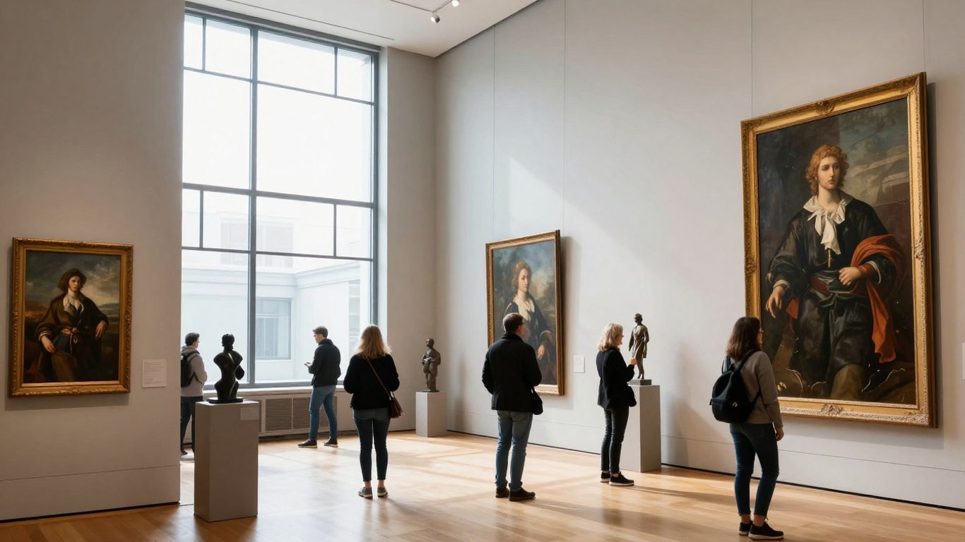 Vielfältige Kunstwerke in einem modernen Museum.