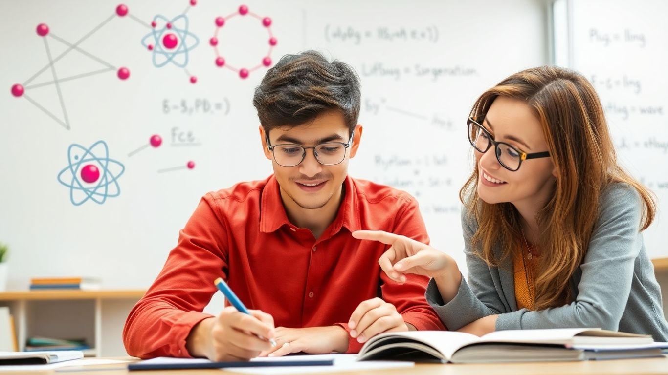 Student and tutor studying AP Physics 2 concepts.