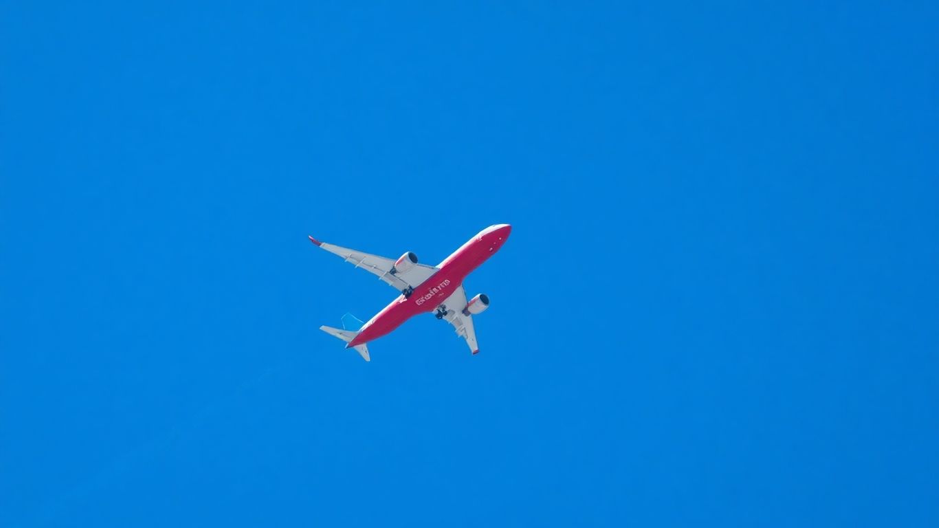 Airplane flying through a clear blue sky.