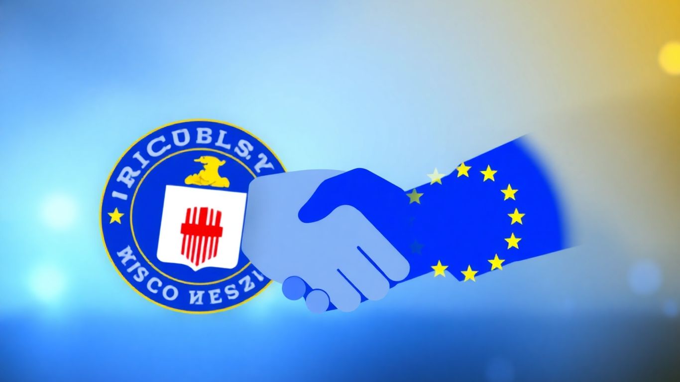 CIA and EU flags shaking hands, technology diplomacy