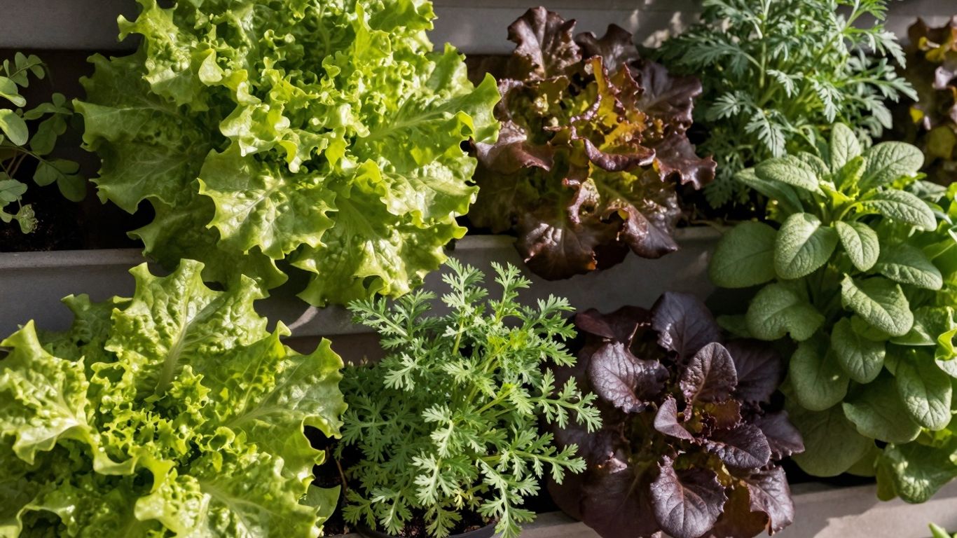 Grüne Wand mit Salat und Kräutern