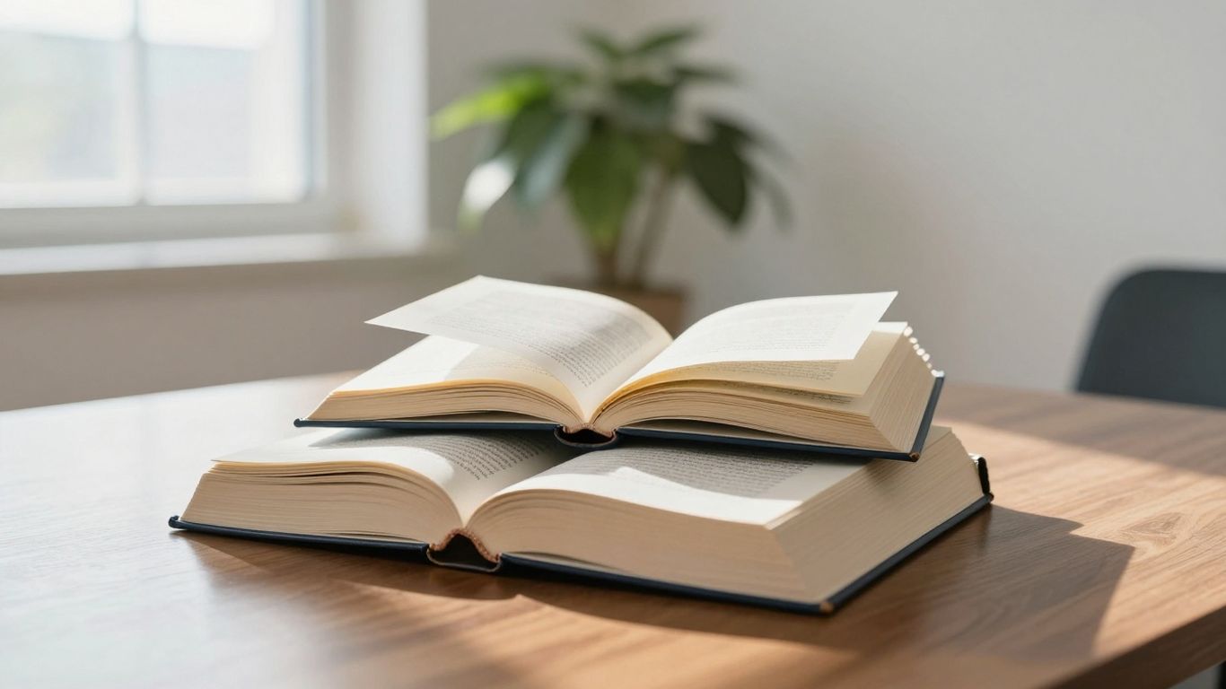 Stack of business growth books on a desk.