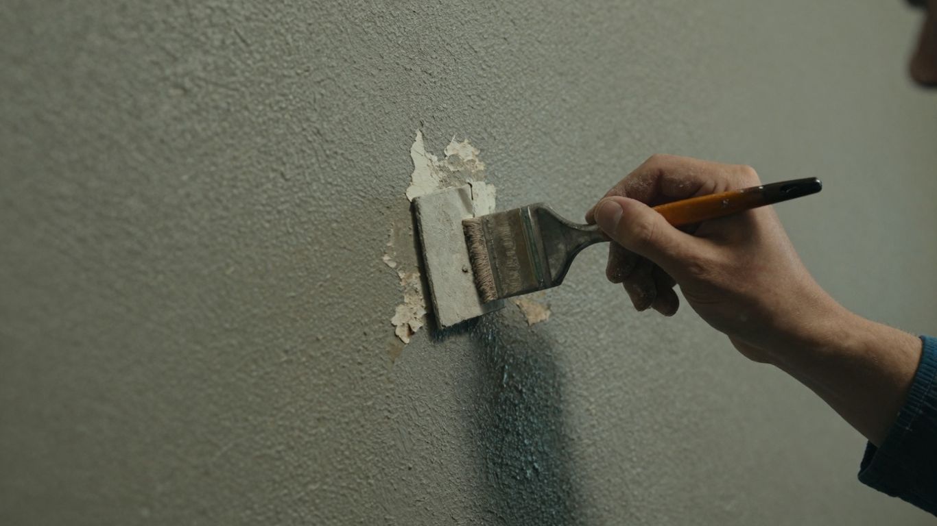 Painter removing peeling paint from a wall.