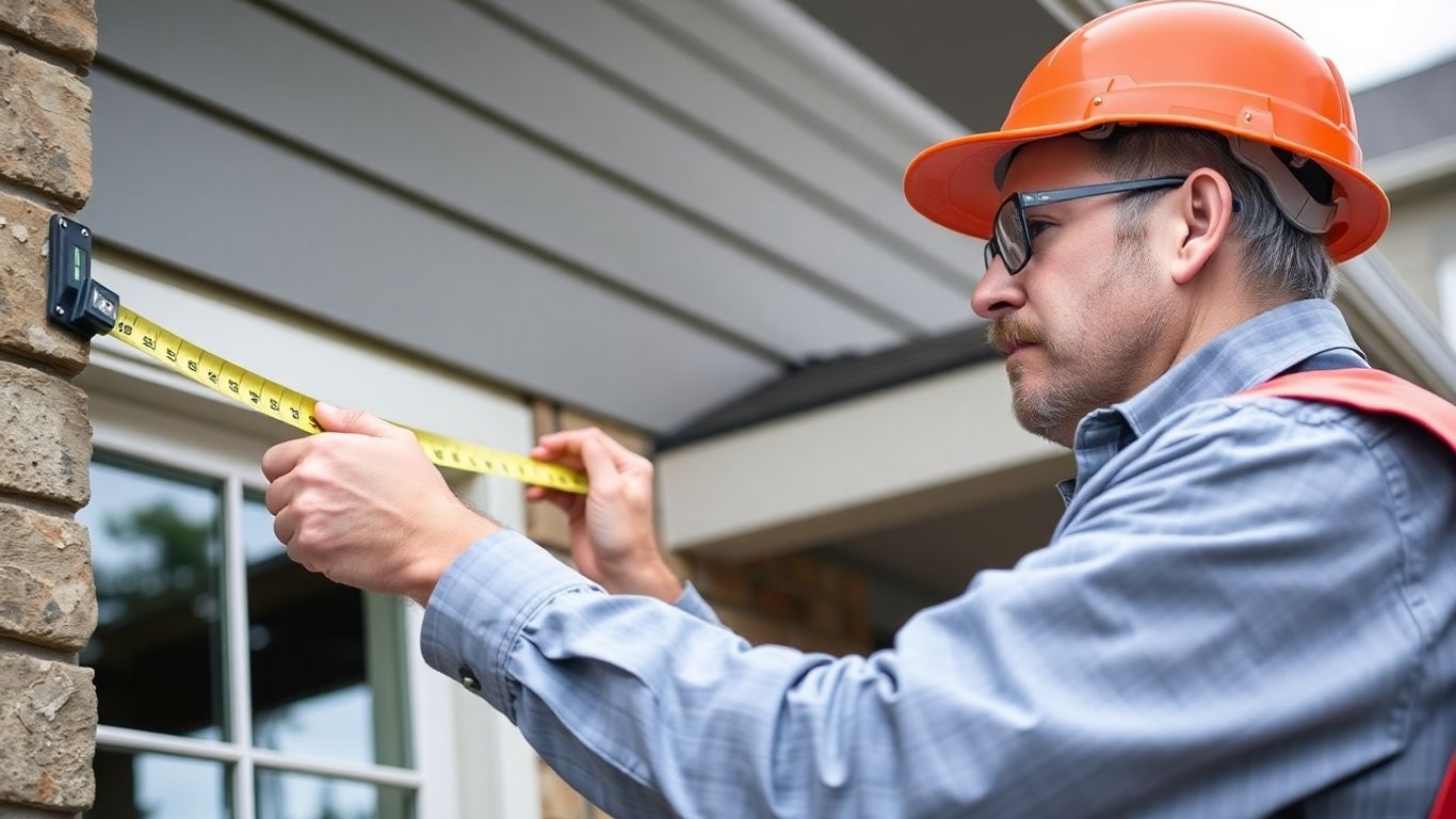 Smyrna contractor inspecting building exterior with measuring tape.