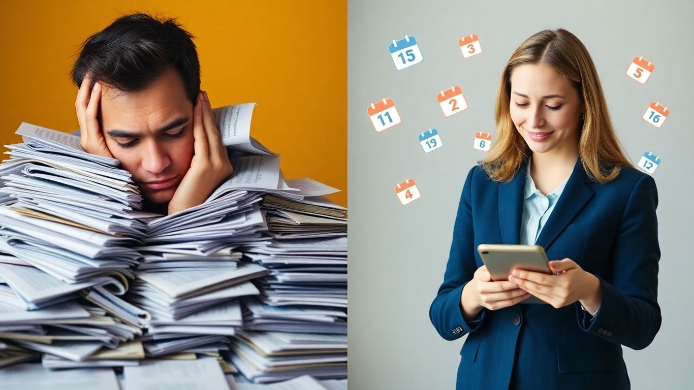 Manual scheduling chaos versus automated scheduling order.